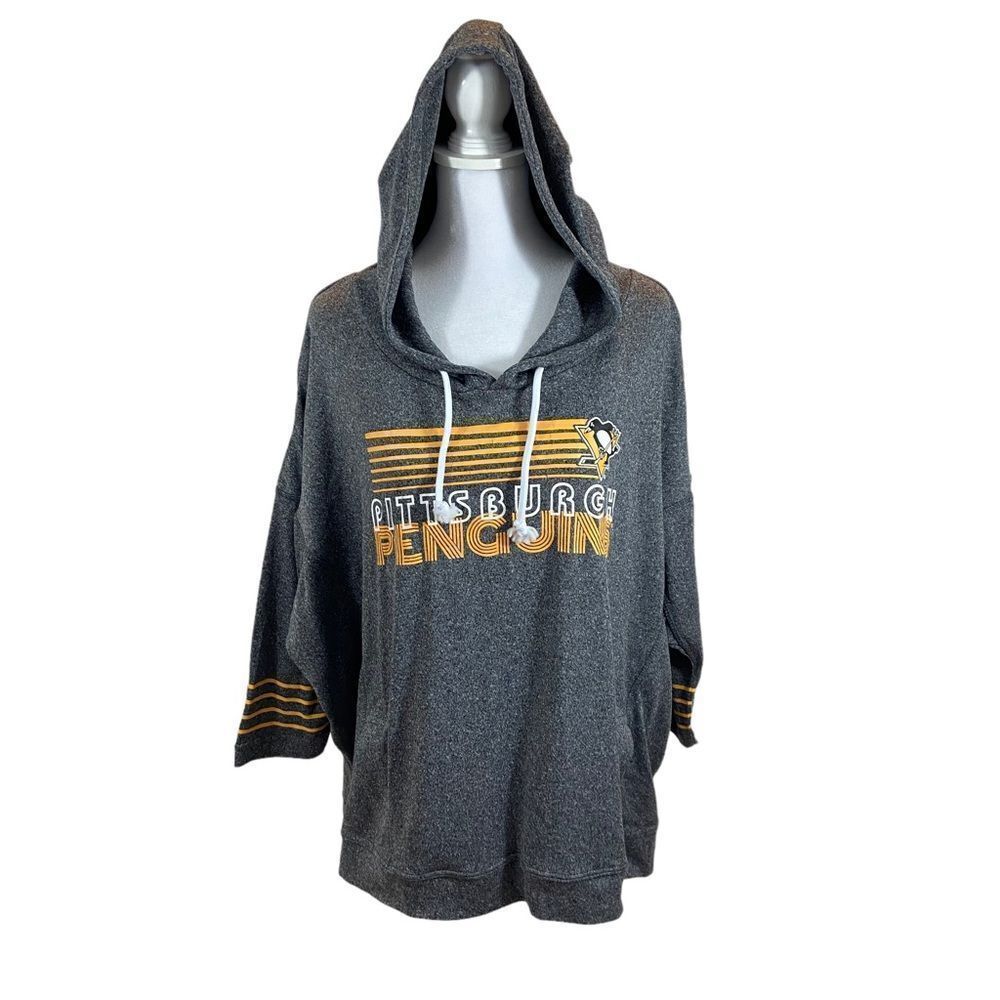 NHL Pittsburgh Penguins Gray Hooded Long Sleeve Tee with Gold Stripe
